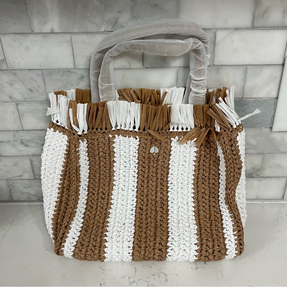 Kate Spade Sam Stripe Straw Medium Satchel